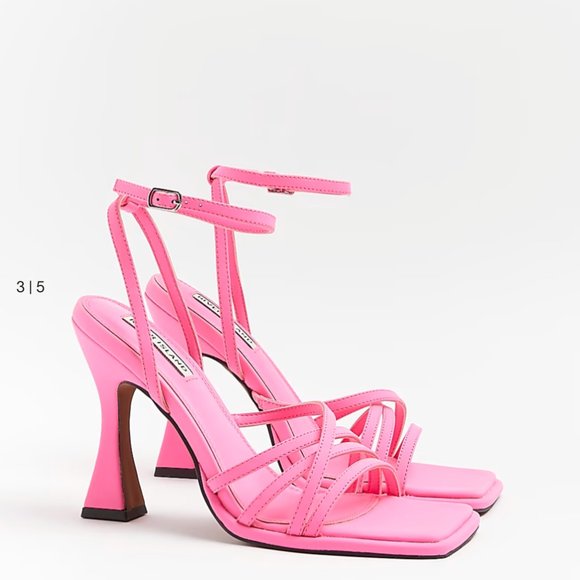 RIVER ISLAND STRAPPY HEELED SANDALS US 8 IN HOT BARBIE PINK - Picture 1 of 5